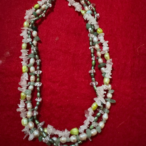 Sterlinging silver pearl and quartz 3 strand 18 inch necklace - Picture 1 of 3